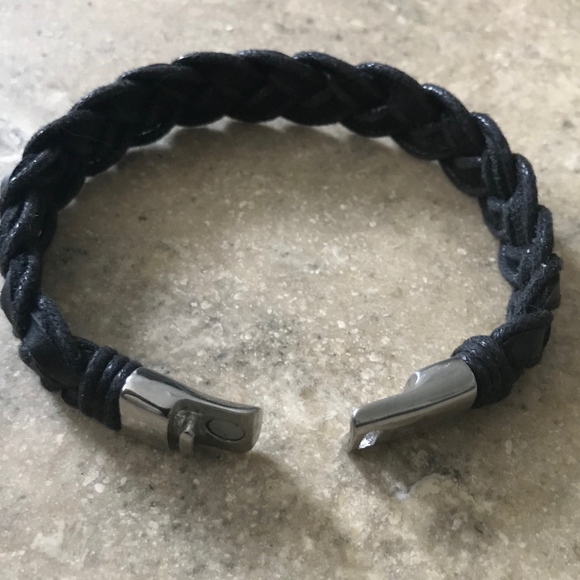 Black Braided Leather Bracelet - Picture 5 of 6